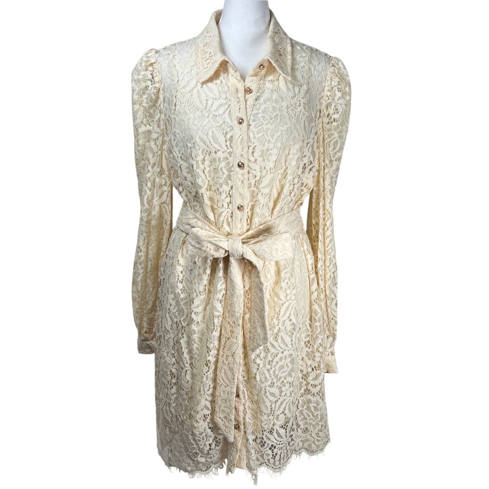 Flying Tomato Lace Shirt Dress Puff Sleeve Cream‎ Size Large Fairy Indie Cottage
